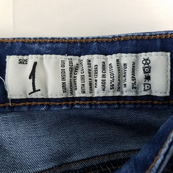 Indigo Rein Jeans Juniors 1 Mid Rise Ankle Distressed Stripe Accent Blue Denim - Picture 9 of 14